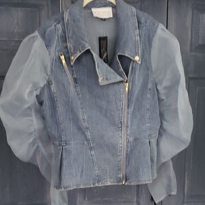 Christian Siriano Denim Jacket with Sheer Blue Sleeves